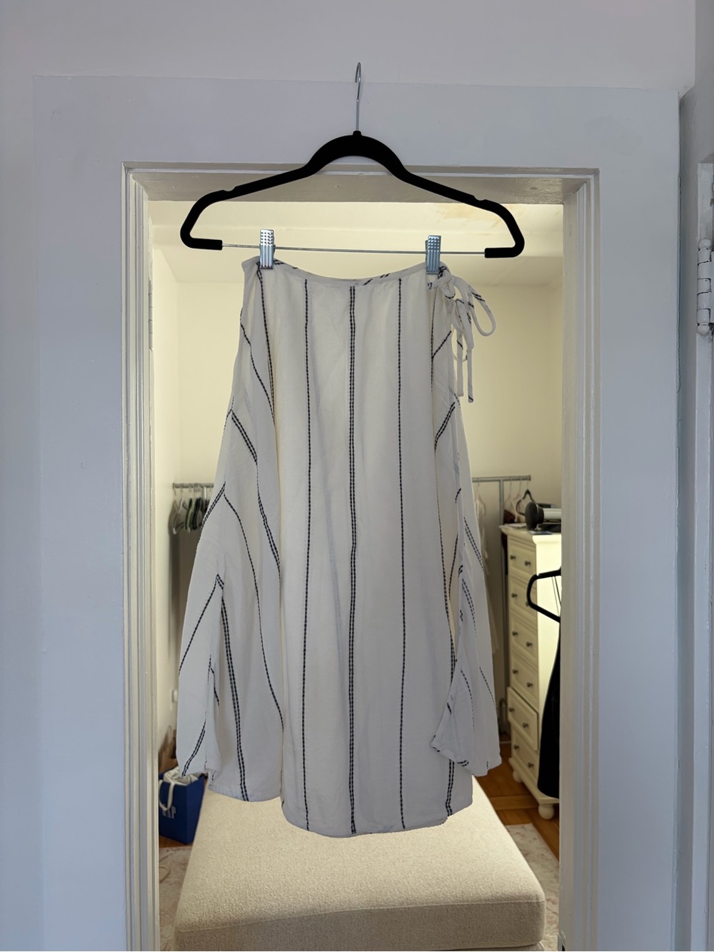 Madewell Cream Coverup with Navy Vertical Stripes and Side Tie